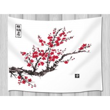 Red Plum Hand Painted Flower Tapestry For Living Room Bedroom Dorm Wall Hanging   253815082767